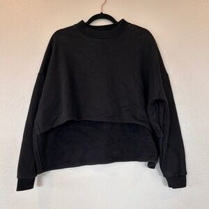 OAK NYC Black High Low Layered Mock Neck Boxy Oversized Sweatshirt Women's Small